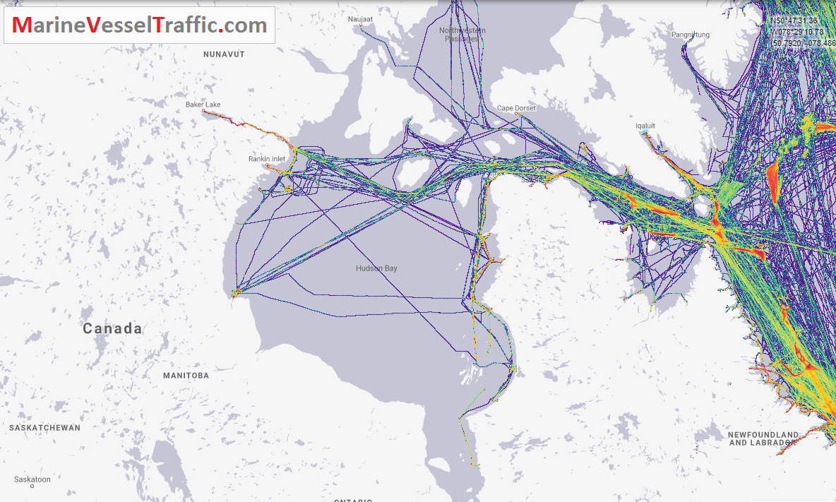 Live Marine Traffic, Density Map and Current Position of ships in HUDSON BAY